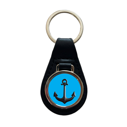 Anchor Boat Cruise Ship Sailing Black Leather Metal Keychain