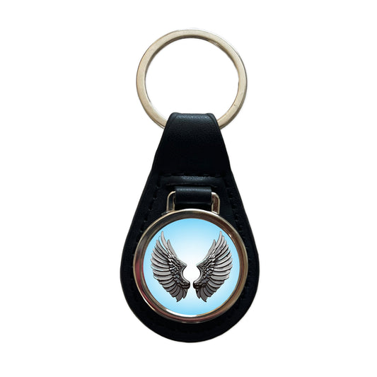 Angel Wings Pair Black Leather Metal Keychain