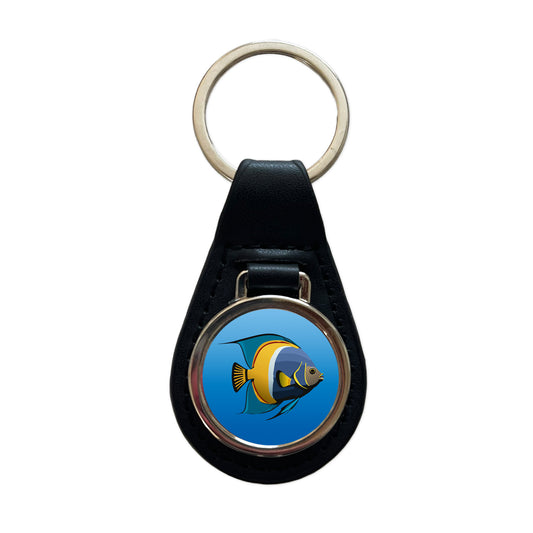 Angelfish Angel Fish Ocean Fresh Water Black Leather Metal Keychain