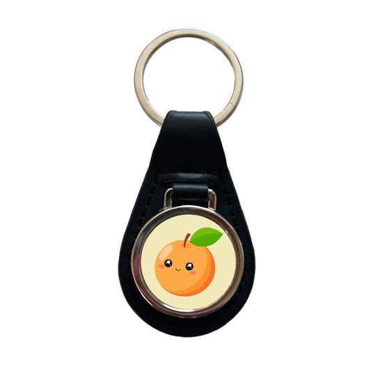 Apricot Cute Happy Fruit Black Leather Metal Keychain
