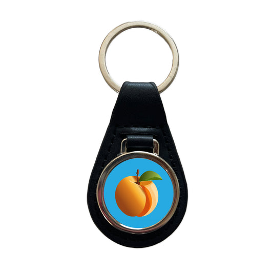 Apricot Fruit Black Leather Metal Keychain