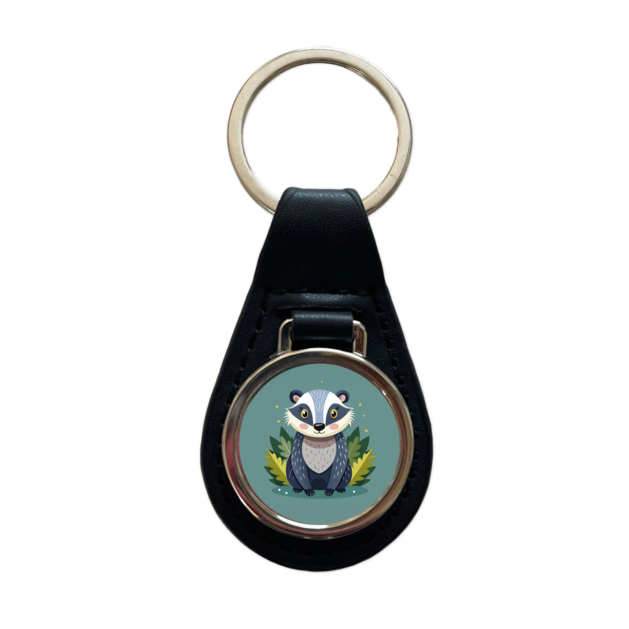 Badger Cute Black Leather Metal Keychain