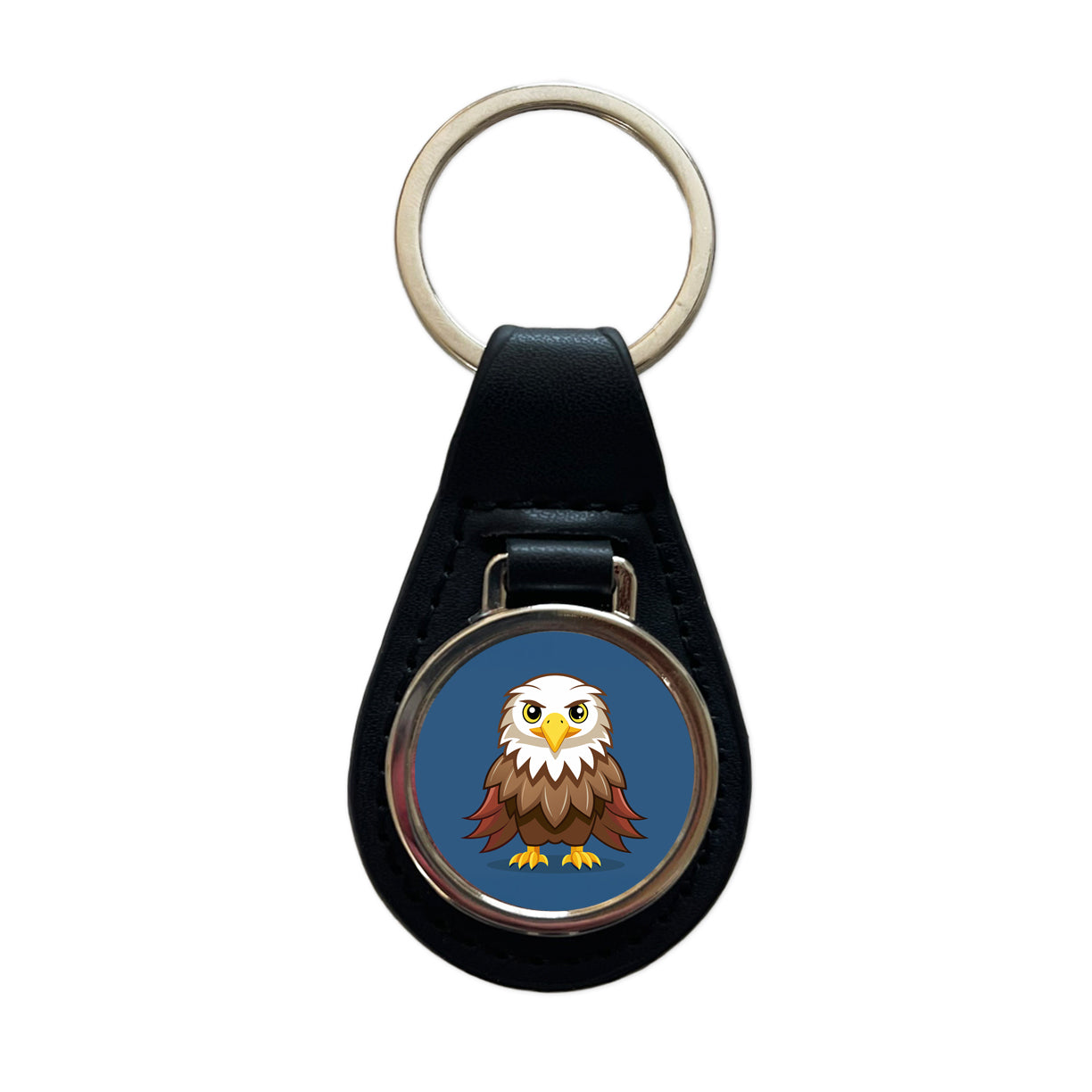 Bald Eagle Bird Cute Black Leather Metal Keychain