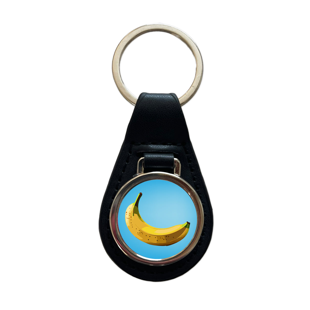 Banana Single Fruit Black Leather Metal Keychain