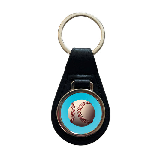 Baseball Base Ball Sport Black Leather Metal Keychain