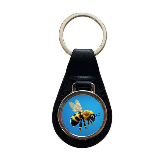 Bee Colorful Black Leather Metal Keychain