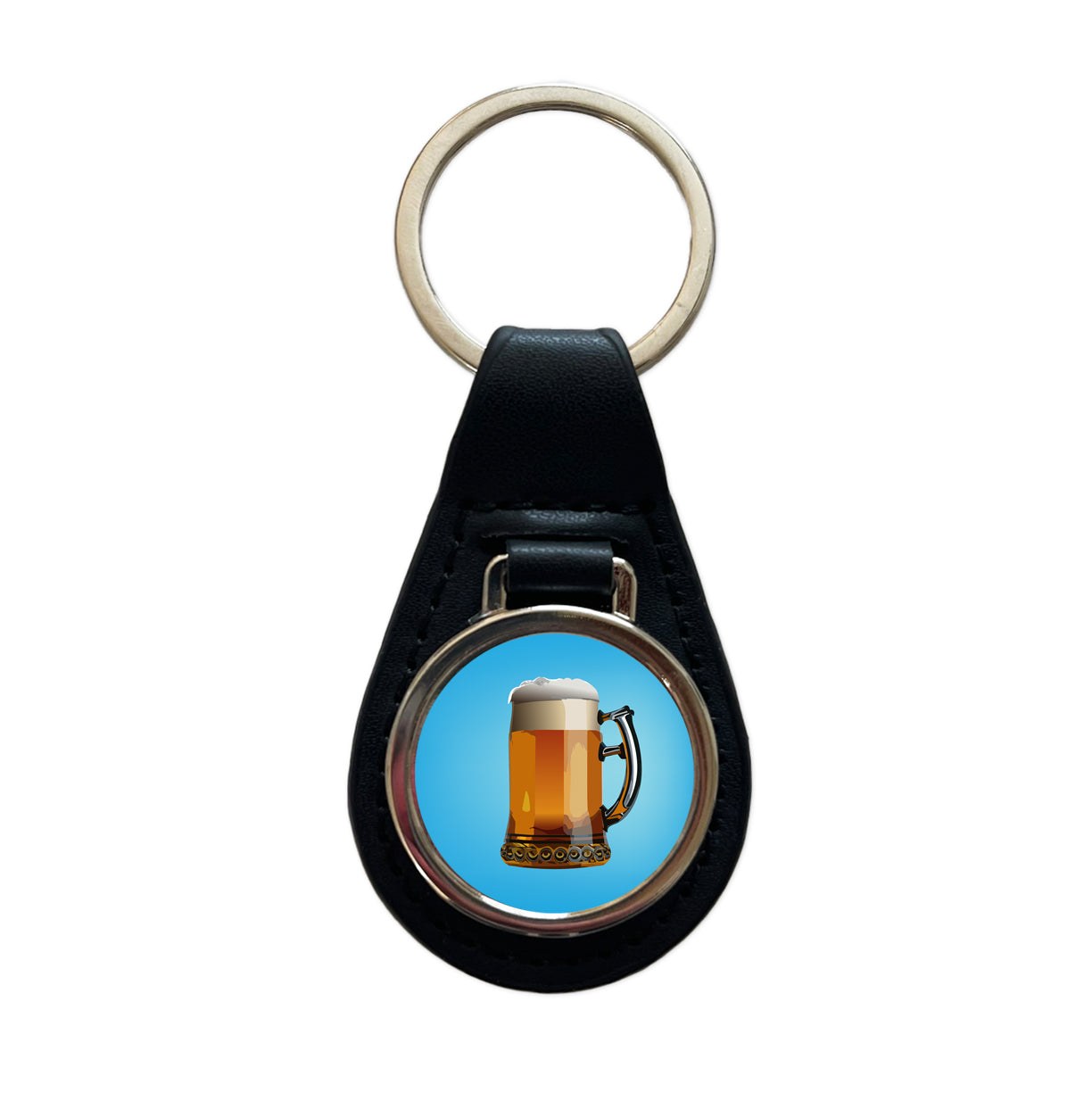 Beer Mug Stein German Black Leather Metal Keychain
