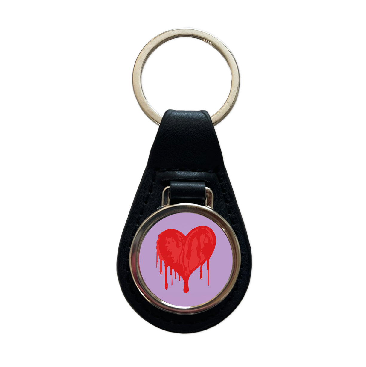 Bleeding Heart Red Black Leather Metal Keychain