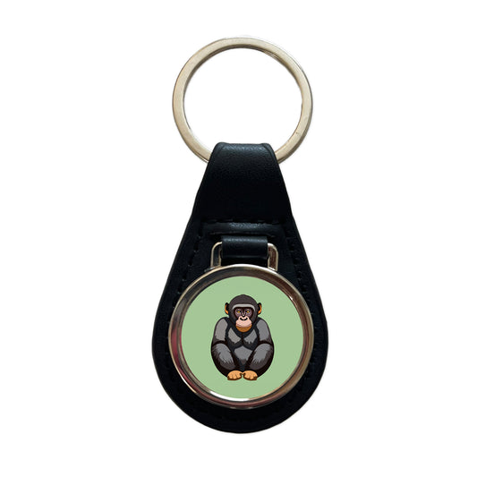 Bonobo Pygmy Chimpanzee Primate Africa Black Leather Metal Keychain