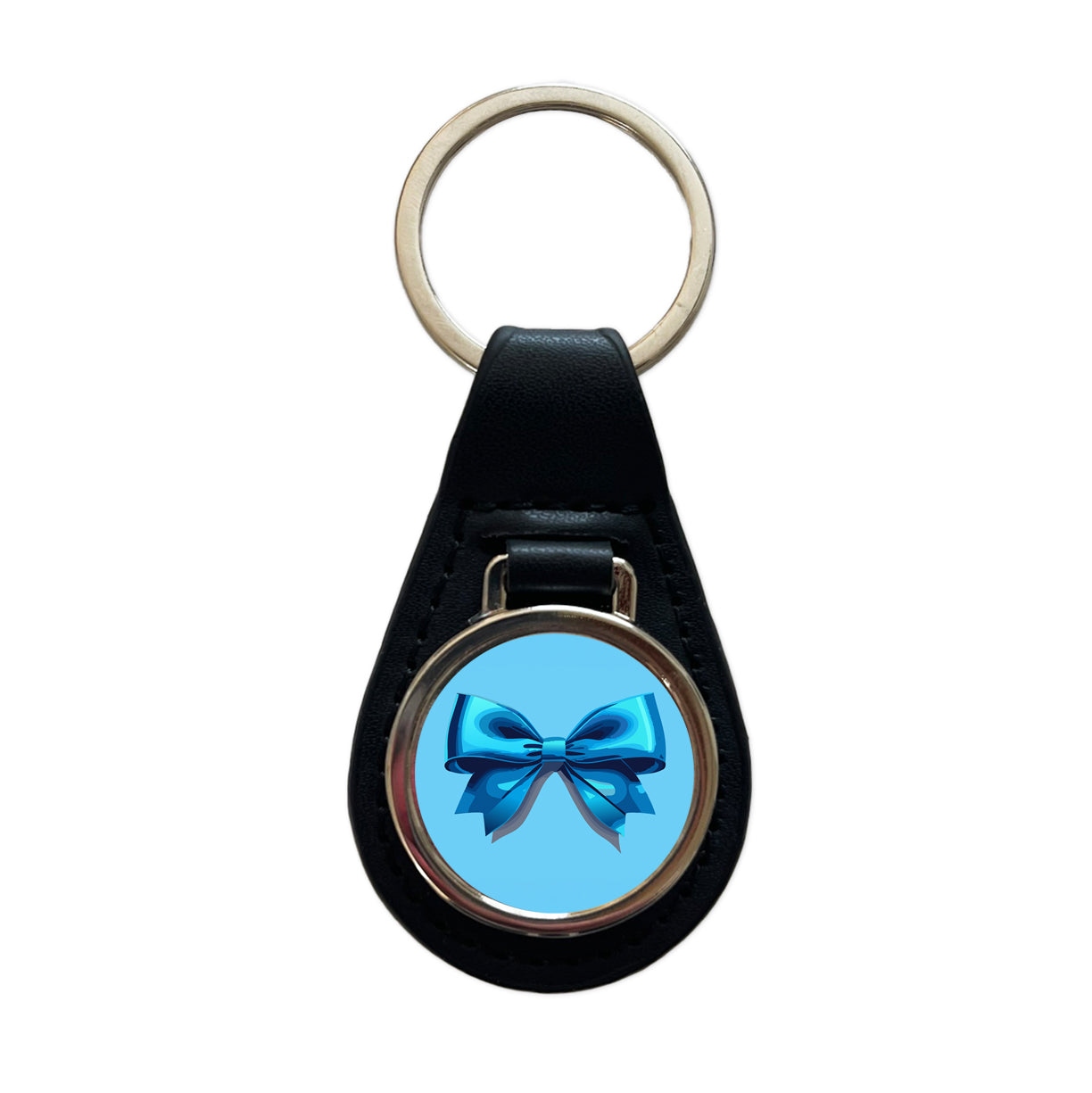 Bow Cheerleading Coquette Blue Black Leather Metal Keychain