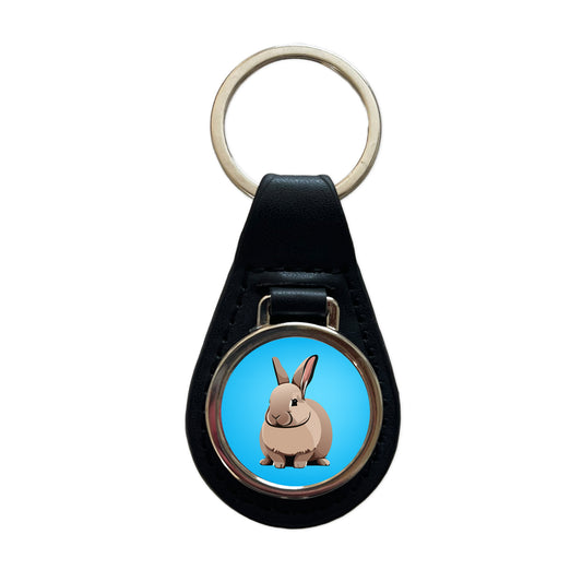 Bunny Rabbit Brown Black Leather Metal Keychain