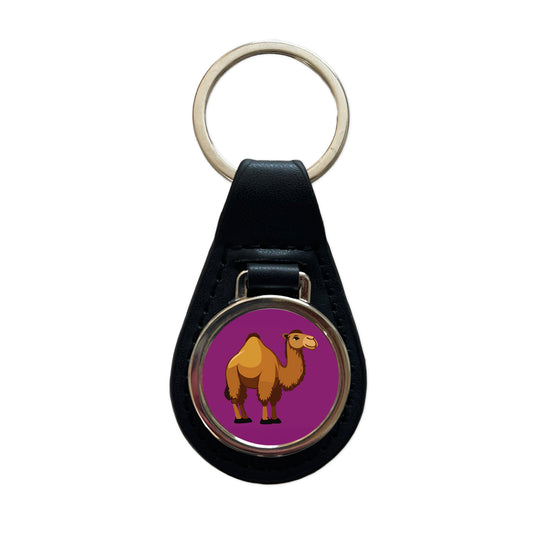 Camel Cute Profile Black Leather Metal Keychain