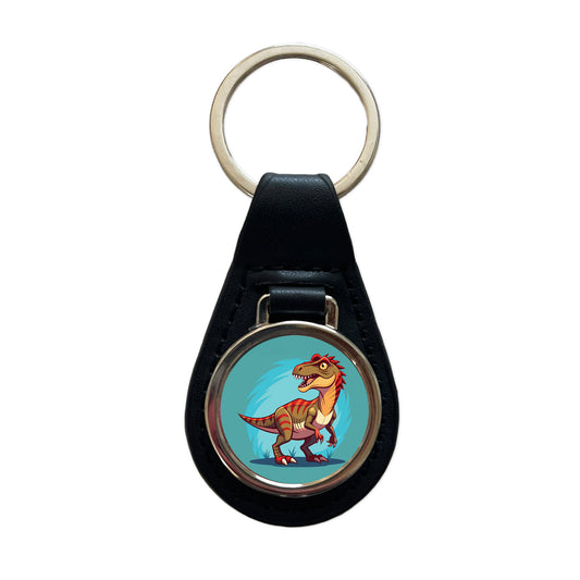 Carnotaurus Dinosaur Black Leather Metal Keychain