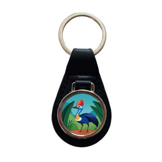 Cassowary Flightless Bird Australian Black Leather Metal Keychain