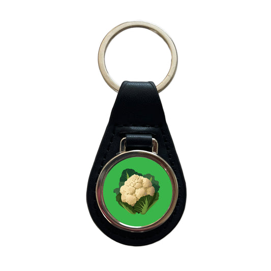 Cauliflower Vegetable Black Leather Metal Keychain