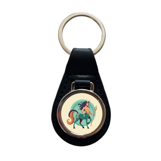 Centaur Greek Mythology Black Leather Metal Keychain