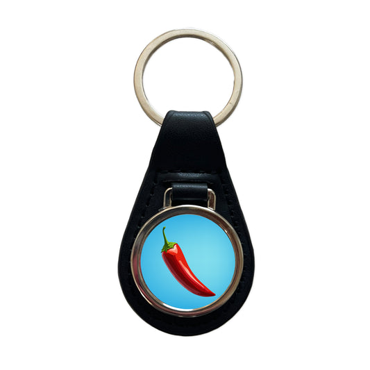 Chili Pepper Red Black Leather Metal Keychain