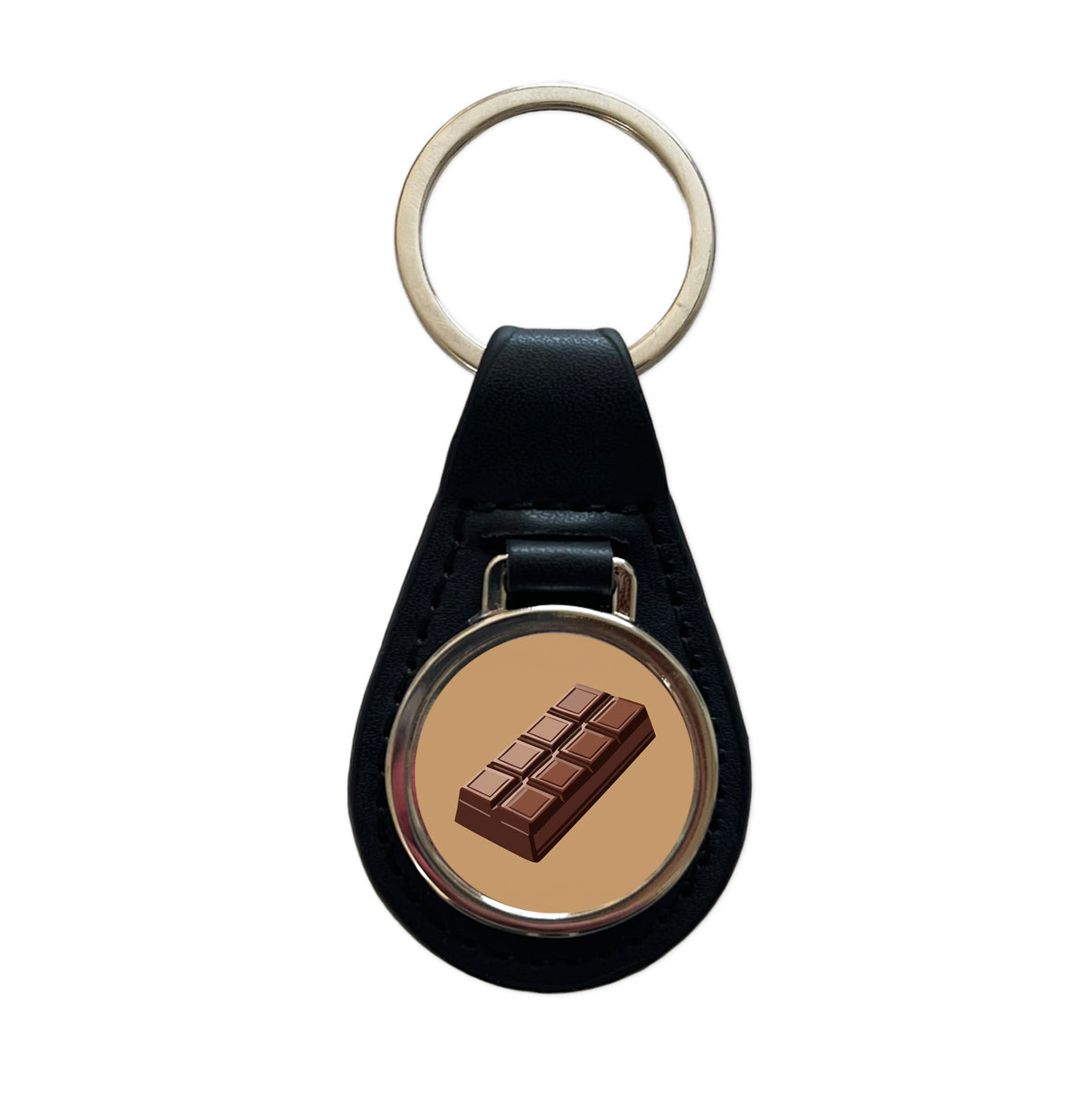 Chocolate Bar Candy Black Leather Metal Keychain