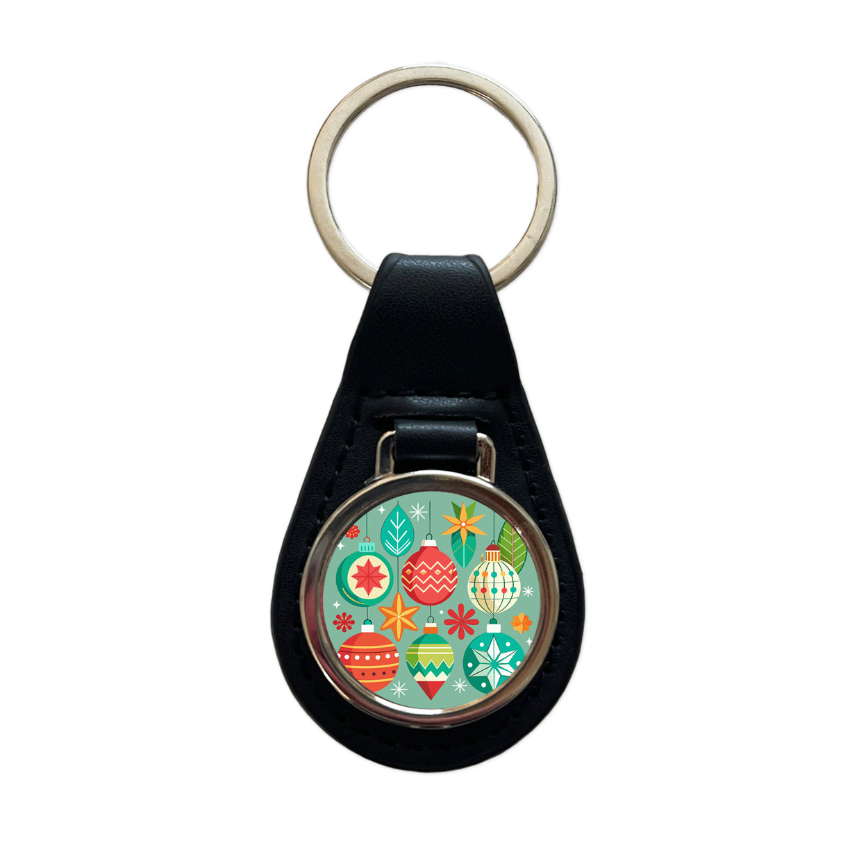 Christmas Ornaments Modern Black Leather Metal Keychain