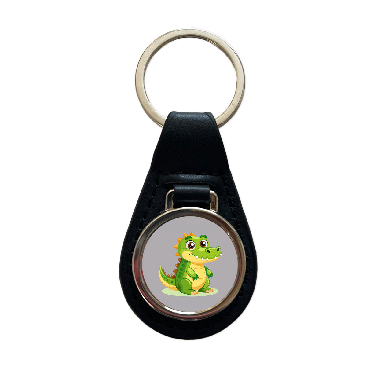 Crocodile Alligator Cute Black Leather Metal Keychain