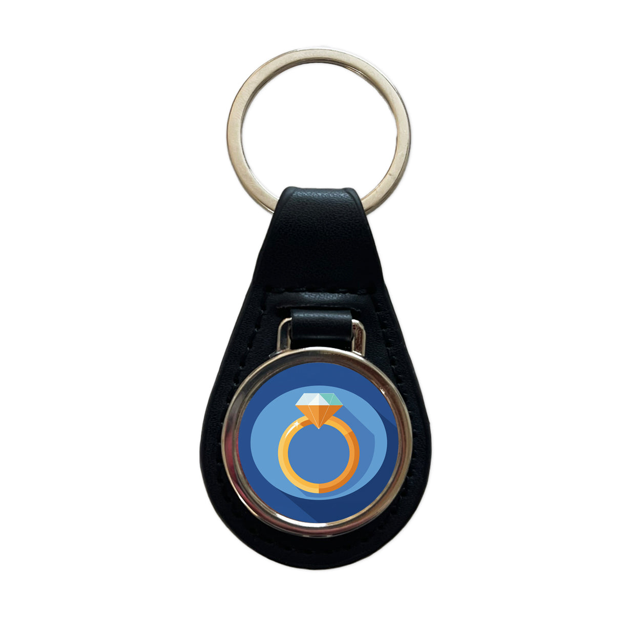 Diamond Ring Wedding Marriage Engagement Black Leather Metal Keychain