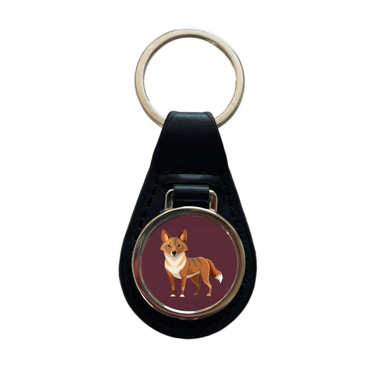 Dingo Australian Dog Animal Black Leather Metal Keychain