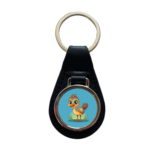 Emu Ostrich Large Bird Australian Animal Black Leather Metal Keychain