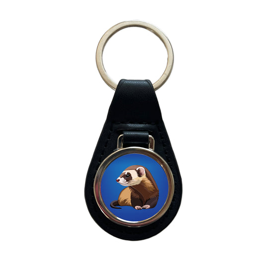 Ferret Friend Black Leather Metal Keychain