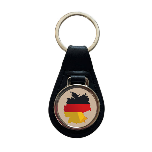 Germany German Flag Country Shape Black Leather Metal Keychain