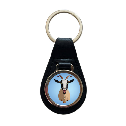 Goat Screaming Funny Black Leather Metal Keychain