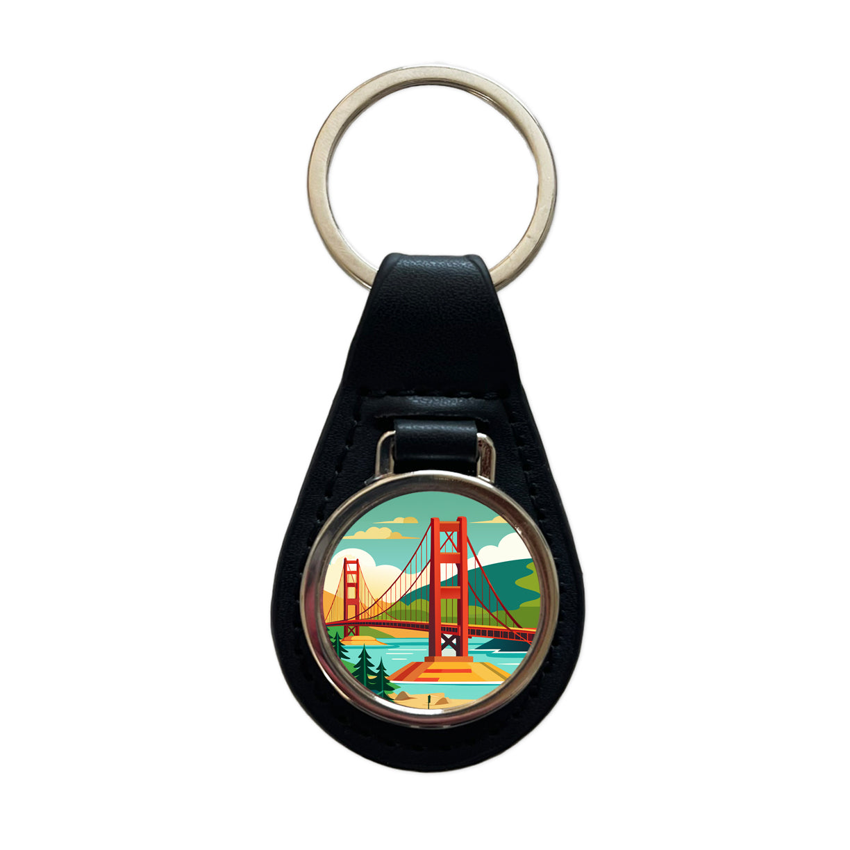 Golden Gate Bridge San Francisco Travel Black Leather Metal Keychain
