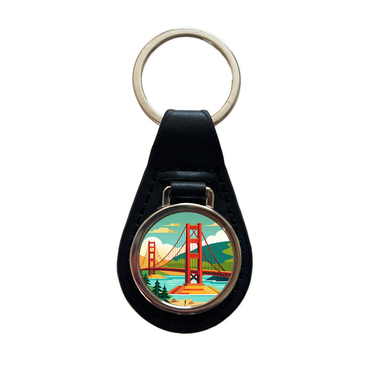 Golden Gate Bridge San Francisco Travel Black Leather Metal Keychain