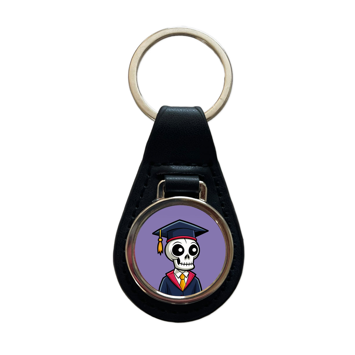 Graduate Skeleton Cute Graduation Black Leather Metal Keychain