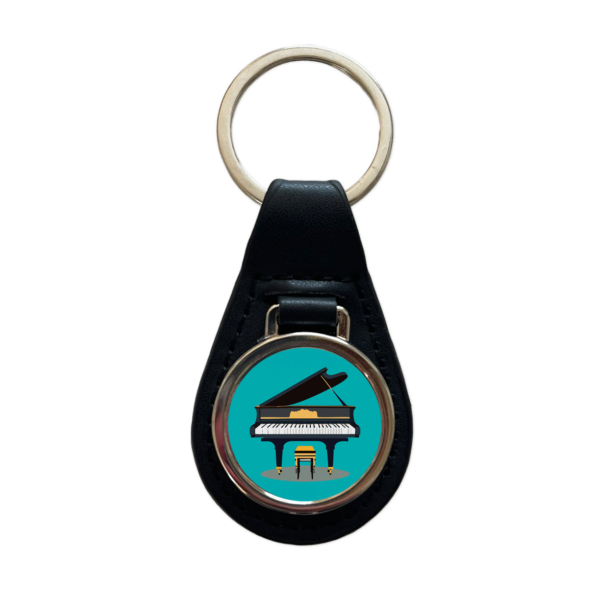 Grand Piano Music Musician Black Leather Metal Keychain