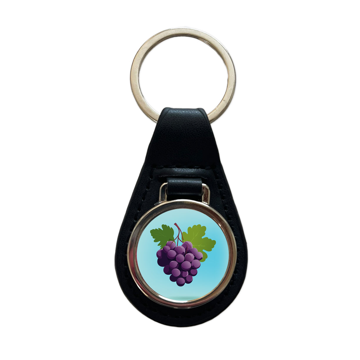 Grapes Purple Fruit Wine Black Leather Metal Keychain