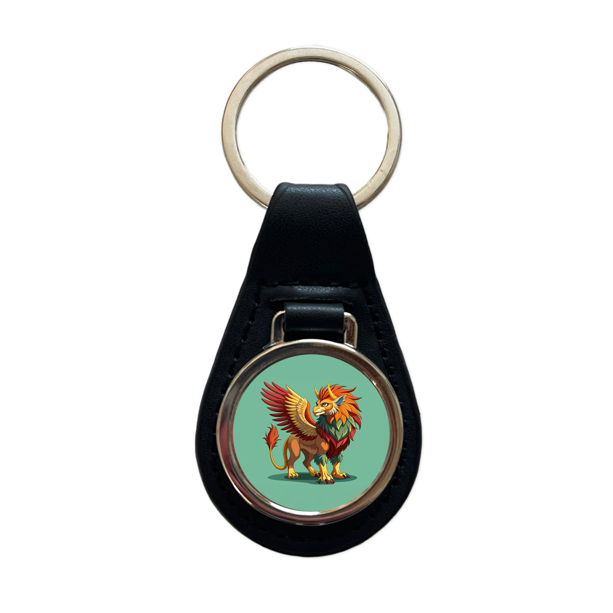 Griffin Greek Mythology Black Leather Metal Keychain