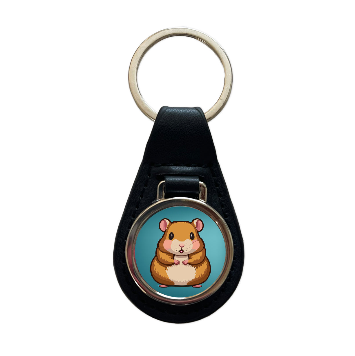 Hamster Cute Black Leather Metal Keychain