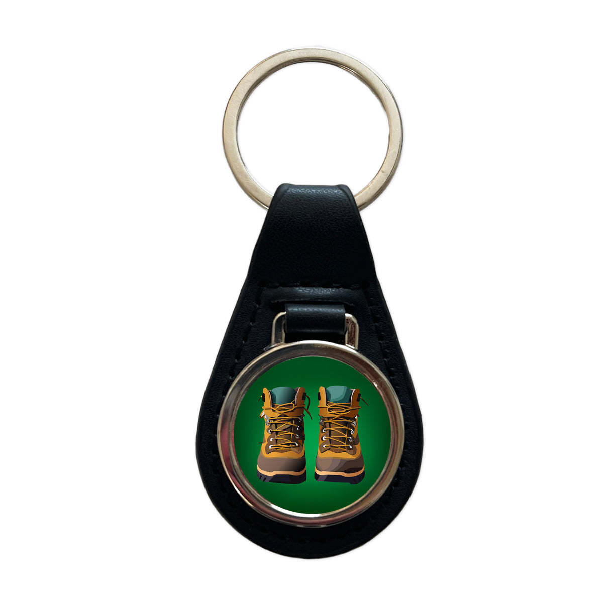 Hiking Boots Hiker Black Leather Metal Keychain