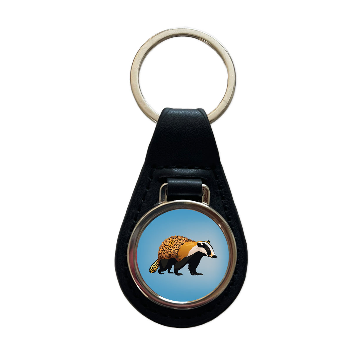 Honey Badger Walking Black Leather Metal Keychain