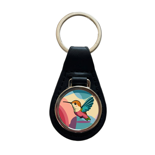 Hummingbird Cute Black Leather Metal Keychain