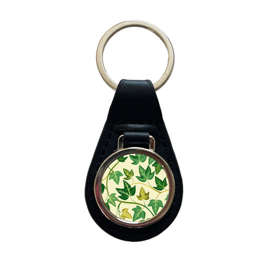 Ivy Vines Pattern Black Leather Metal Keychain