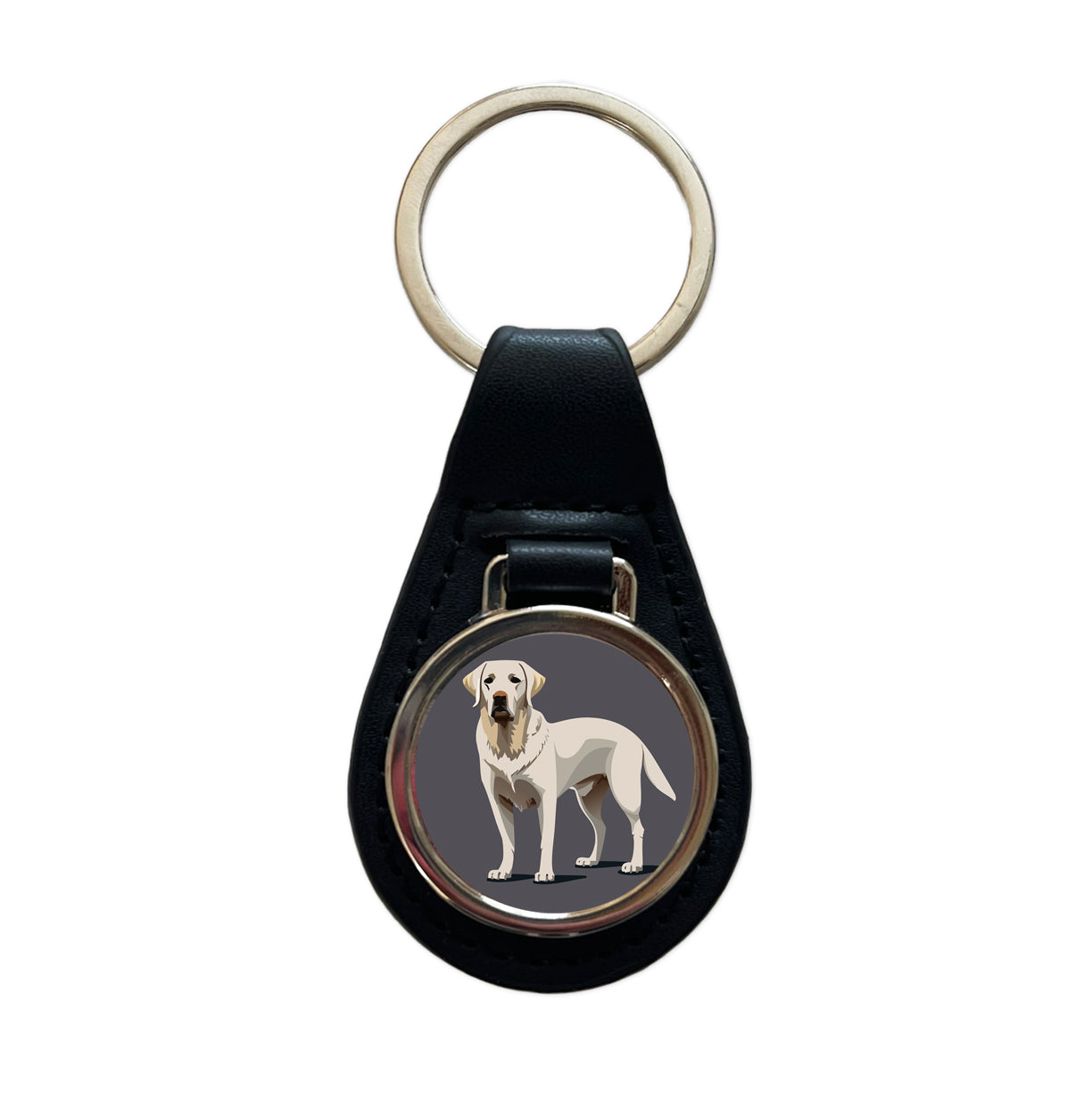 Labrador Retriever Dog Standing Black Leather Metal Keychain
