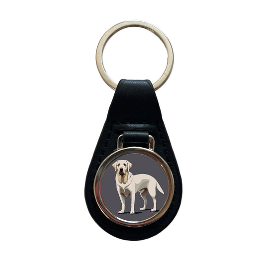 Labrador Retriever Dog Standing Black Leather Metal Keychain