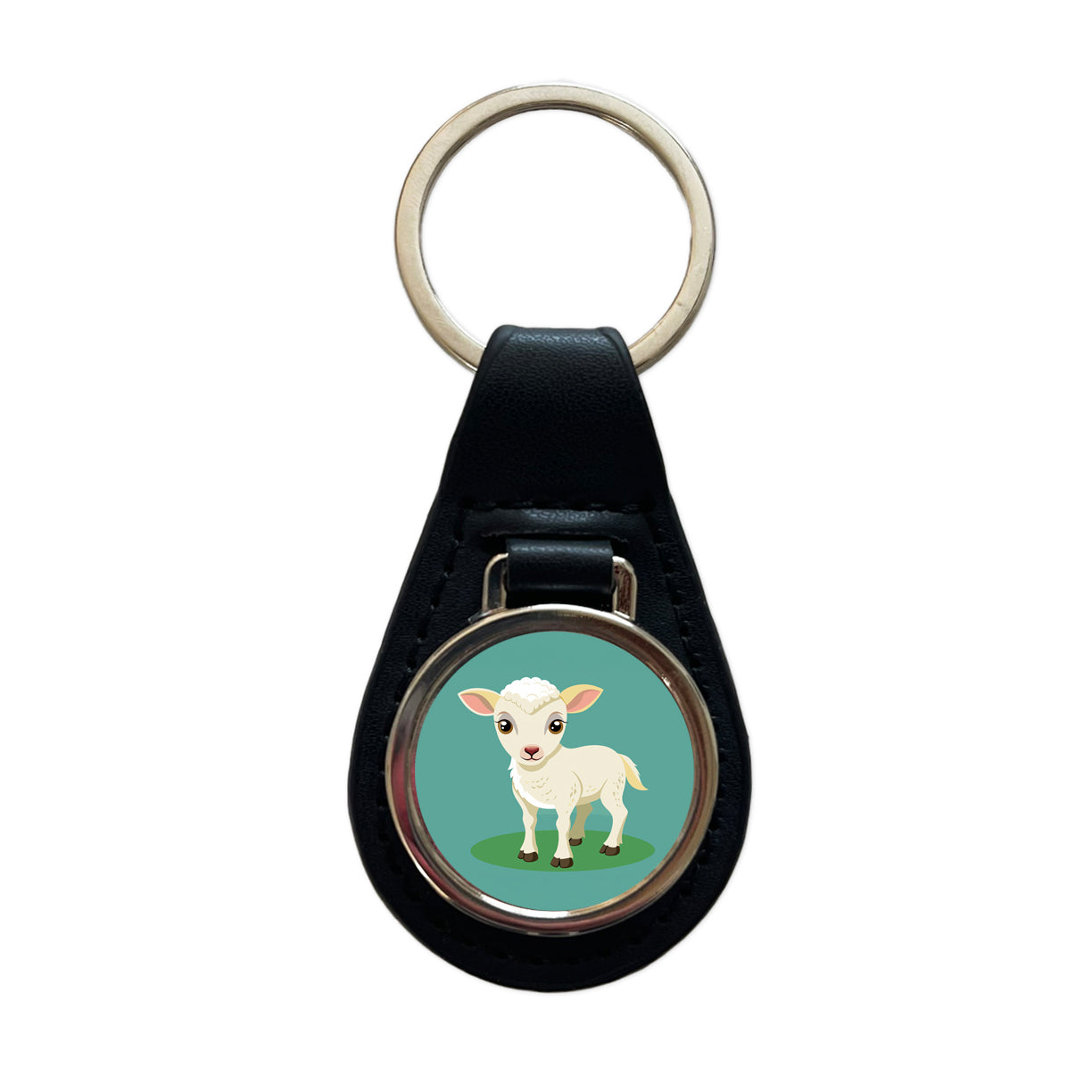 Lamb Baby Cute Black Leather Metal Keychain