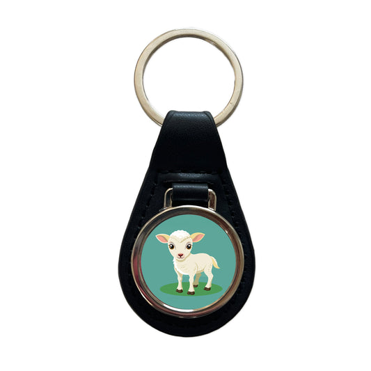 Lamb Baby Cute Black Leather Metal Keychain