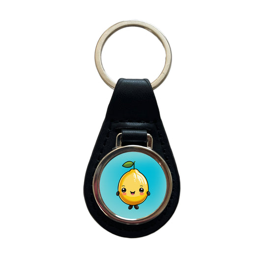 Lemon Cute Chibi Kawaii Black Leather Metal Keychain