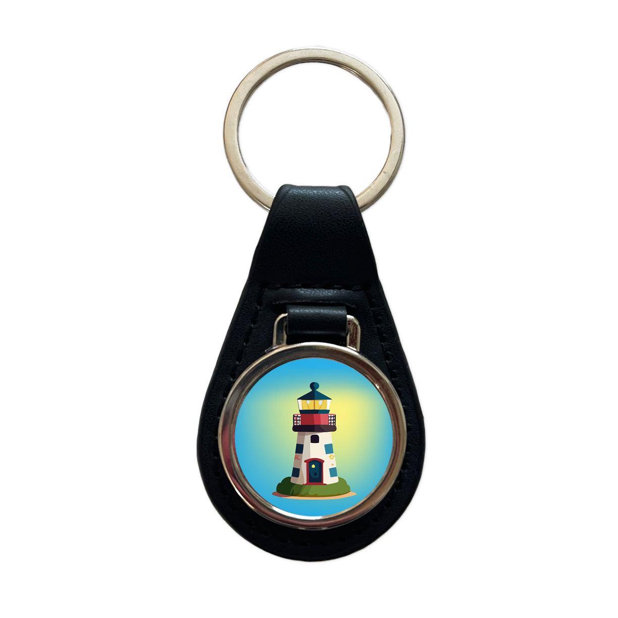 Lighthouse Light House Landmark Ocean Black Leather Metal Keychain