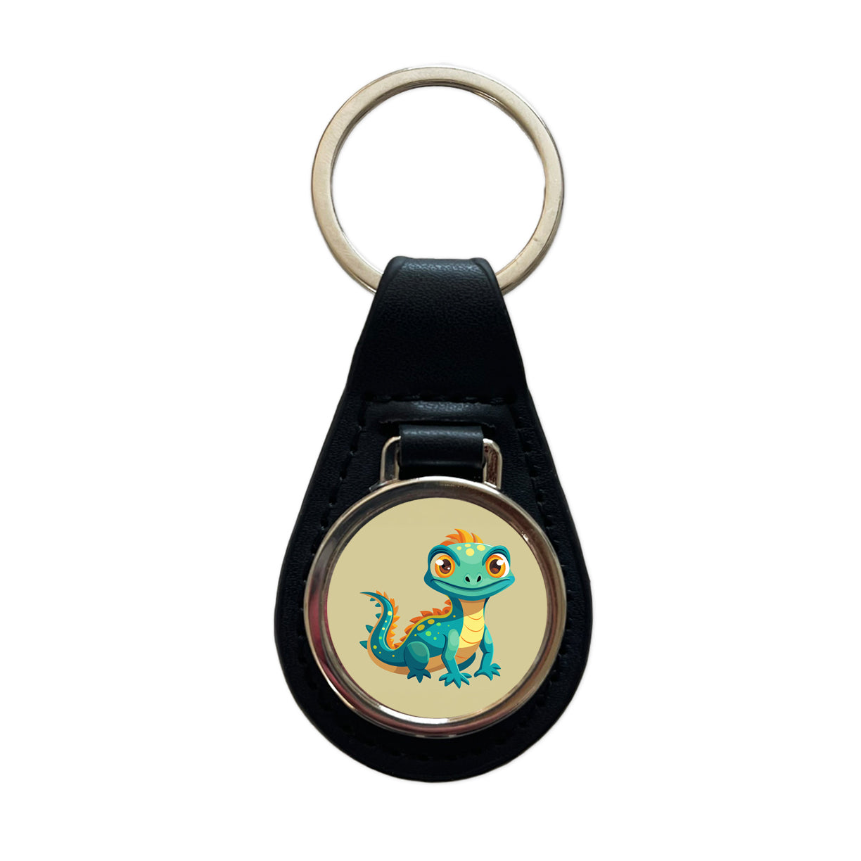 Lizard Cute Black Leather Metal Keychain