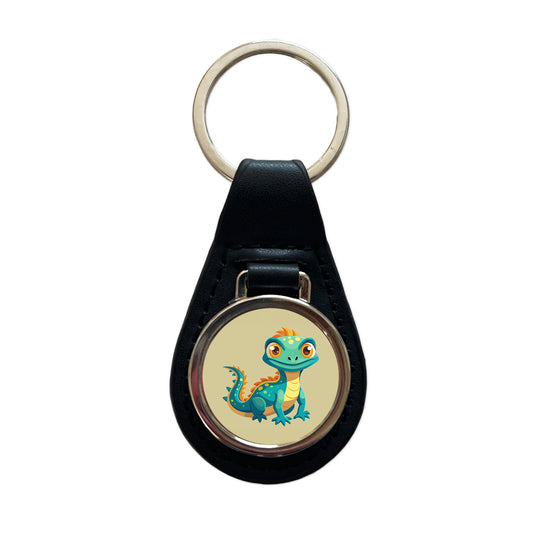 Lizard Cute Black Leather Metal Keychain