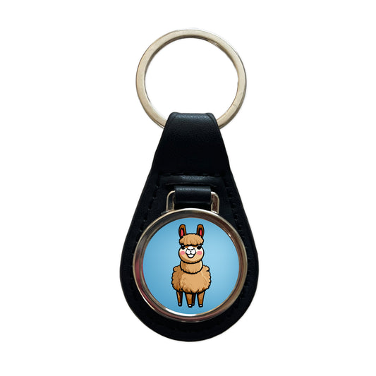 Llama Cute Black Leather Metal Keychain
